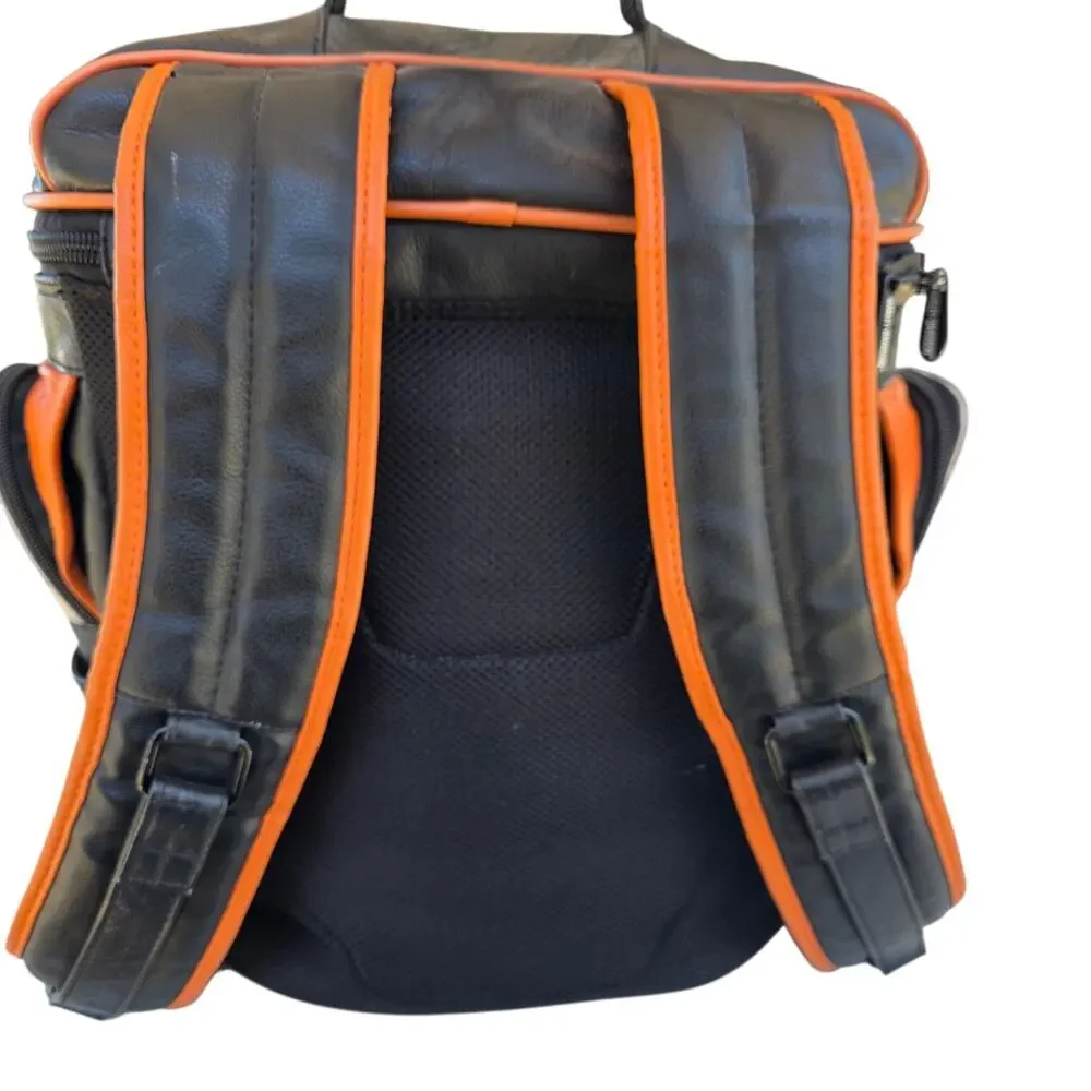 Harley-Davidson 105th Anniversary Orange/Blk Leather Backpack Laptop Travel Bag